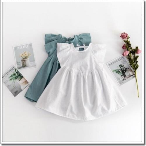 Children Girl Dress Tutu Fashion Soild Flax Short Sleeve Baby Girl Vestidos 1-6 Years Kids Girl Clothing Wedding Party Outfits