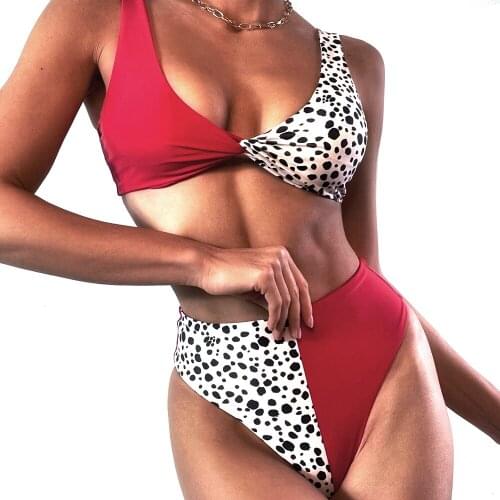 Womens High Waist Bikini Leopard Print Stitching Swimsuit European And American Fashion Sexy Beachwear Summer Swimming Surfing