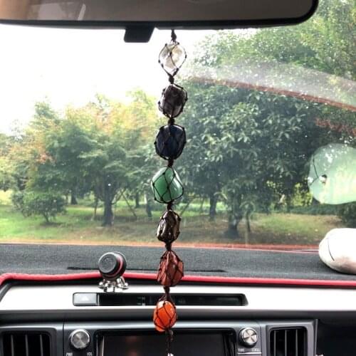 Crystal Ball Seven Chakras Natural Stone Pendant 7 Chakras Heall Wall Pendant Roll Grind Tassel Spiritual Meditation Decorations