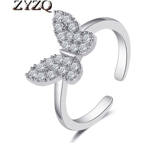 ZYZQ Exquisite Butterfly Cubic Zirconia Ring Fashion Ins Wind Trend Opening Adjustable Ring