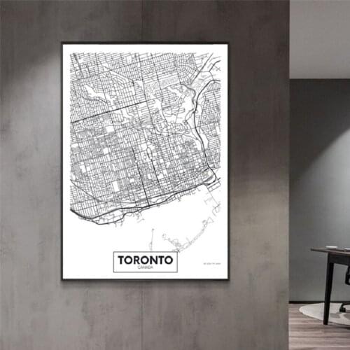 Famous City Map Canada Toronto Print Canvas Painting Wall Art Pictures Black White Posters and Prints for Living Room Home Decor
