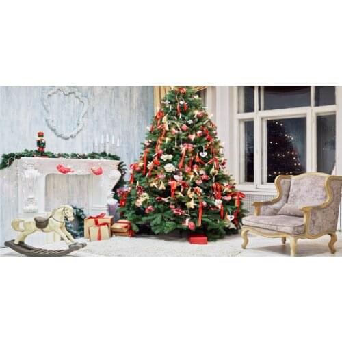 VinylBDS Christmas Backdrop Photography Christmas Tree White Pony Background White Floor For Children Photo Studio Background