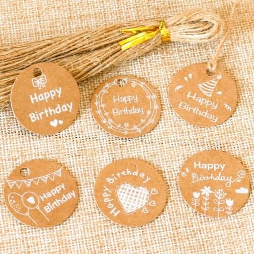 48sets Thank You Kraft Gift Tags Baby Shower Happy Birthday Round Hang Tag Wedding Party Gift Box Packaging Labels Price Tag
