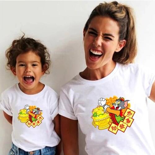 Best-selling Cute Mother-child Outfit Summer Cool and Soft Pulovers White Round Neck Short-sleeved T-shirt Aesthetic Daily Wear