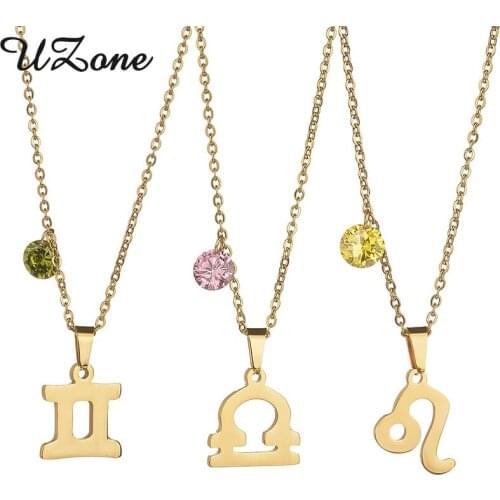 UZone Hot Sale Birthstone Necklace Stainless Steel Constellations Women Pendant Necklace Birthday Gift