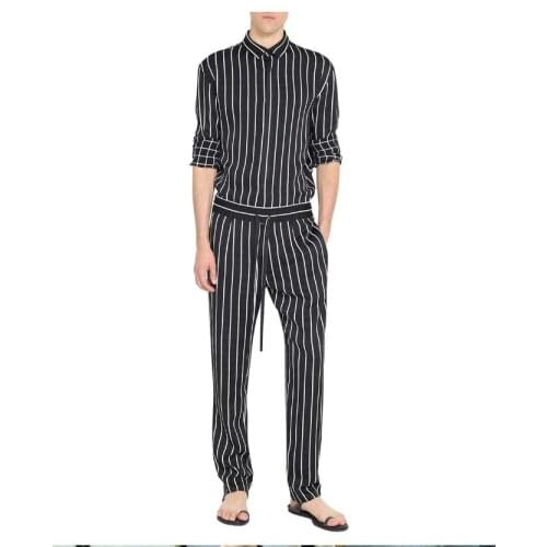 M-4xl Spring And Autumn New Tide Men Vertical Stripes Jumpsuit Tooling Overalls Large Size Elast Waist Trousers Singer Costumes
