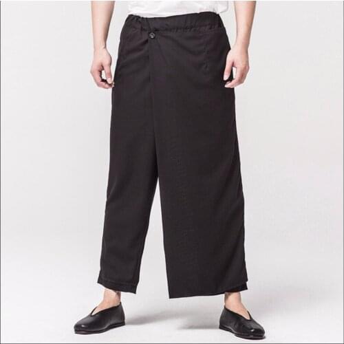 M-5xl 2020 New Ankle Length Solid Color Tide Men Casual Trousers Wide Leg Pants Personality Vintage Hairstylist Skirt Costumes