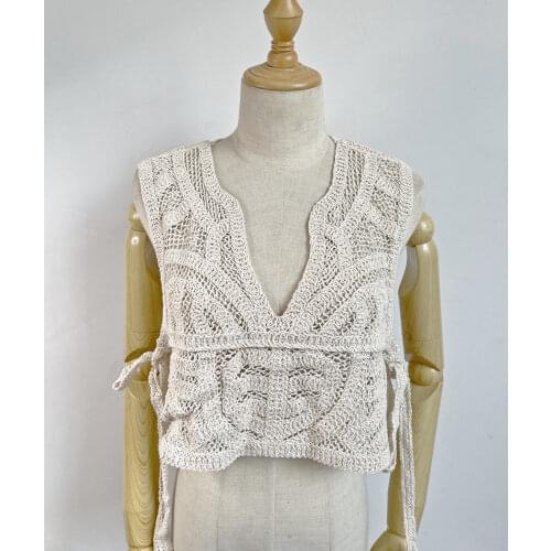 Fashion women hook hollow out lace tanks tops summer women v neck crochet vest tank top women