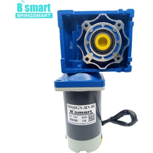 Bringsmart 60W DC Worm Gear Motor 12V 24V 18-240RPM Reversible High Torque Motor 13.2-100KG Adjustable Speed Self-Locking