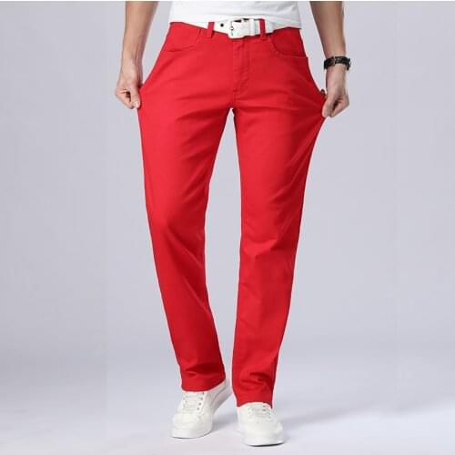 Mens autumn new classic style red casual jeans regular version fashion casual loose high-end cotton trousers mens brand pants