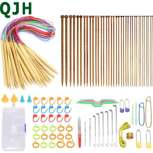 111PCS/100PCS/Set Circular Knitting Needles Set DIY Double Cusp Crochet Hooks Set Soft Tube 100% Bamboo Circular Sewing Needles