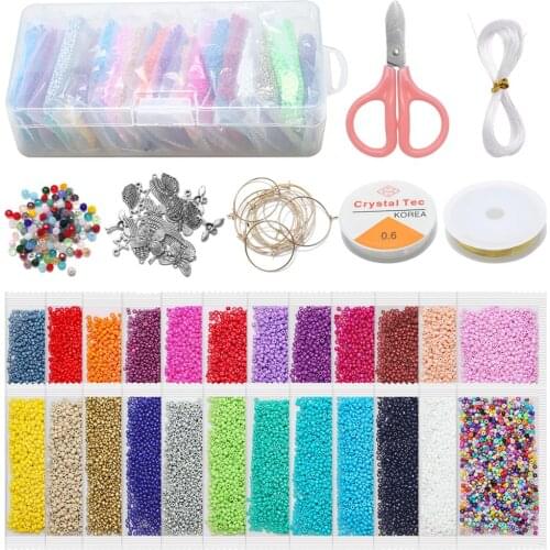 24 Colors Glass Seed Bead Set 2/3/4MM Miyuki Beads For Jewelry Making Bulk Alloy Pendant Acrylic Alphabet Bead Charms DIY Crafts