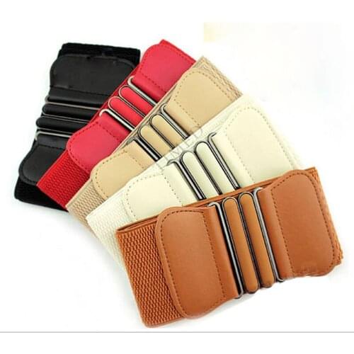 New 2019 Fashion Lady PU Leather Cummerbunds Punk Elastic Wide Belt Square Buckle Dress Decorate Waistband Women Strap