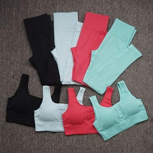 2021 New Seamless Yoga Set Female Sports Suit Women Sportswear Workout Clothes Fitness Sports Bra High Waist Leggings Gym Sets