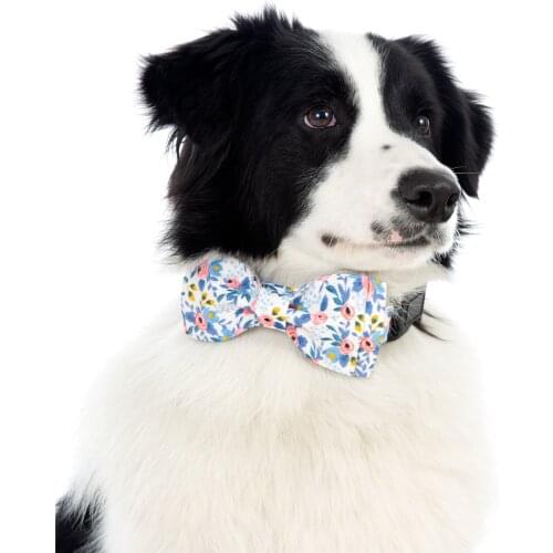 New Dog Collar Cute Floral Print Cotton Adjustable Bowknot Dog Collar Pet Collar