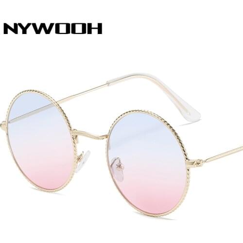 NYWOOH Metal Round Sunglasses for Women Men Vintage Brand Designer Clear Ocean Lens Sun Glasses Gradient Shades Eyewear for Lady