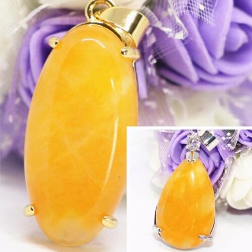 3 style natural yellow chalcedony jades stone heart oval teardrop charms pendant for women diy jewelry finding accessoriee B1850