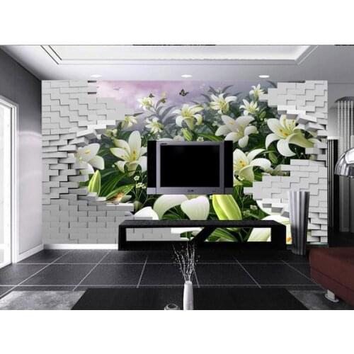 Custom photo wallpaper 3d wall murals wallpaper Flower wall brick lilies high-definition TV setting wall papers home decoration