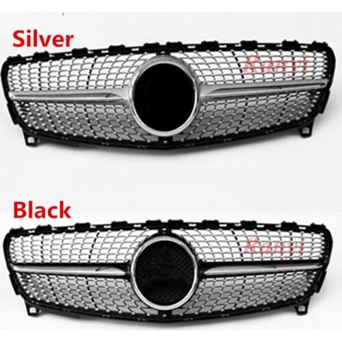 For MercedesMB W176 Diamond Style Front Bumper Grille ABS black A-Class A180 A200 A250 300 A45 2016-in Without sign Front Grills