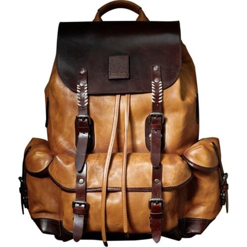 Backpack Luxury Mens Cow Leather Bag Large Capacity Retro Shoulder Bag Military Style Travel Bag