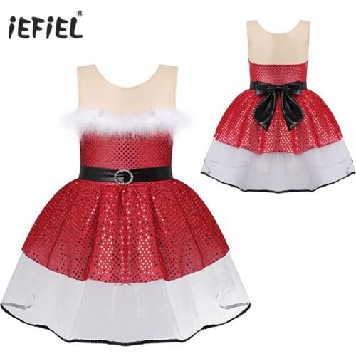 Red Christmas Party Girls Dress Santa Claus Costume Kids Dresses For Girls Xmas Gifts Children Sequined New Year Dance Clothing