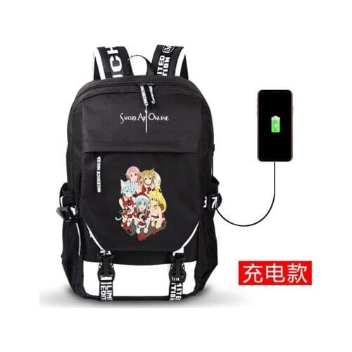 Cartoon Backpack Sword Art Online School Bag USB Charging Teenager Bookbag Laptop Shoulder Bag Women Travel Backpack