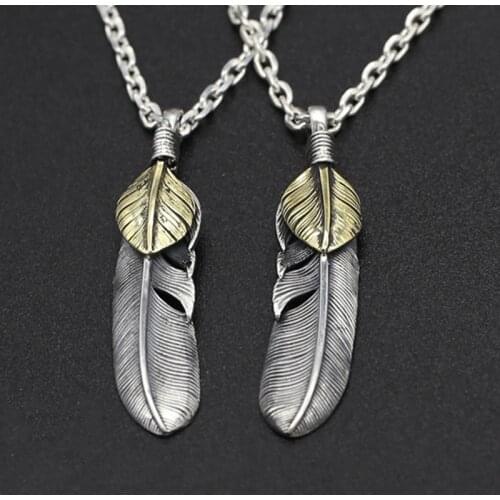 S925 Sterling Silver Jewelry Vintage Thai Silver Personality Handmade Brass Eagle Feather Pendant