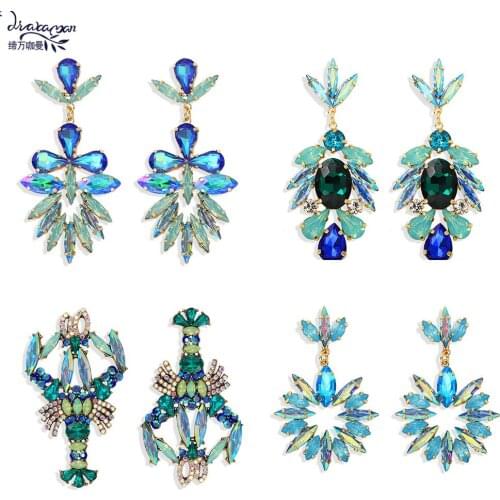 Dvacaman INS Trendy Crystal Big Statement Earrings Stylish Rhinestone Dangle Drop Earrings Wedding Bridal Jewelry Wholesale Gift