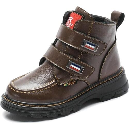 SKOEX 2020 New Boys Snow Boots Cotton Fashion Genuine Leather Kids Martin Boot Plus Velvet Warm Casual Boy Winter Boot