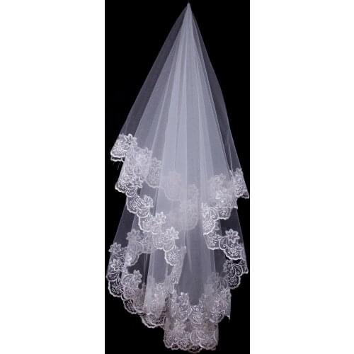 Top Sale 1T White/Ivory Elbow Wedding Bridal Veils Comb Lace Edge wedding Accessories 2022