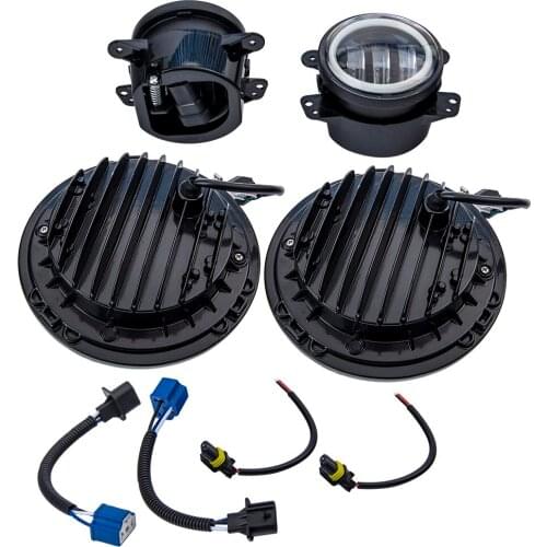 LED 7" Round Headlight + Fog Light Combo Kit For Jeep Wrangler JK 2007-2018