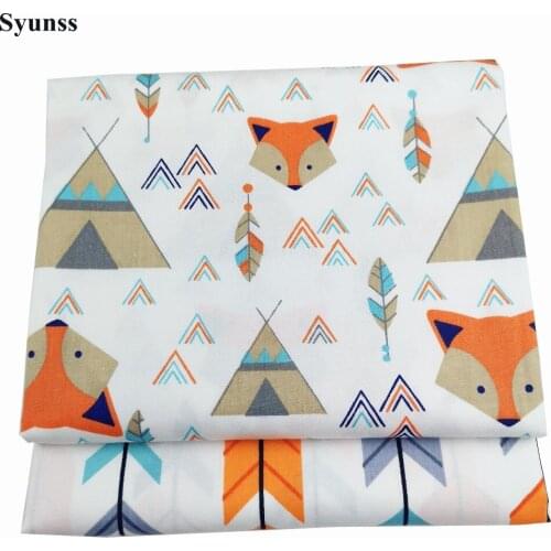 Syunss Cartoon Fox Arrow Print Twill Cotton Fabric DIY Handmade Sewing Patchwork Baby Cloth Bedding Textile Quilting Tilda Tissu