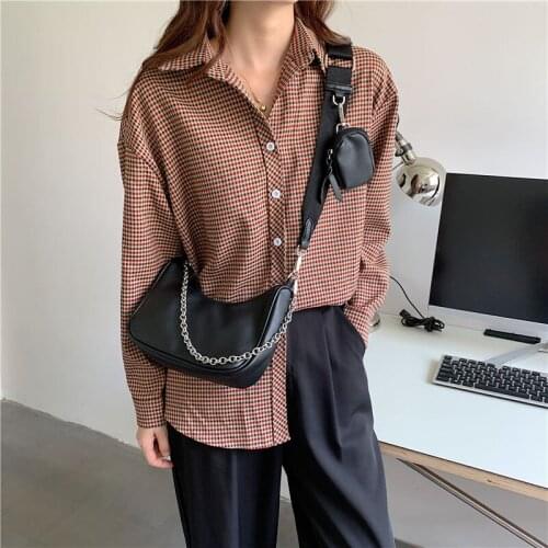 Vintage Womens Bag Luxury Designer PU Leather Handbags Two In One Shoulder Messenger Bags Lady Solid Color Baguette Clutch 2021