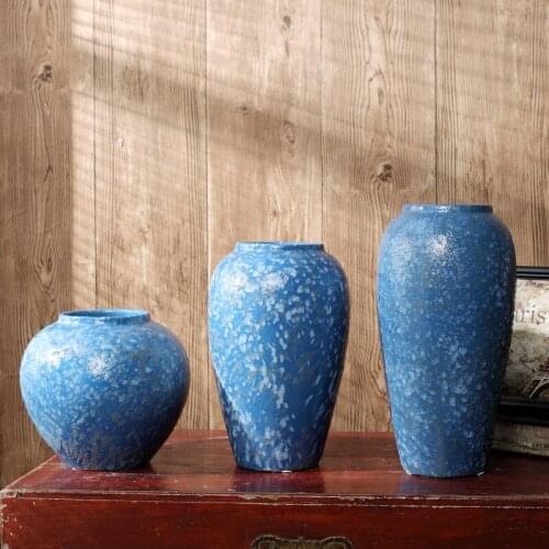Vintage Home furnishing Articles Matt Blue rough ceramic Vase flower pot pottery Garden planter