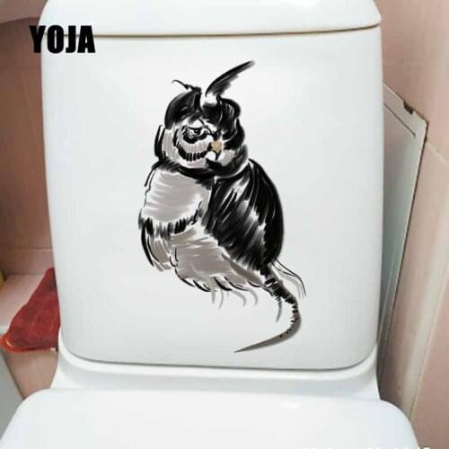 YOJA 13.6X23.6CM Ink Animal Owl Hand Painting Cartoon Bathroom Decor Toilet Decal Funny Animal Wall Sticker T5-0589