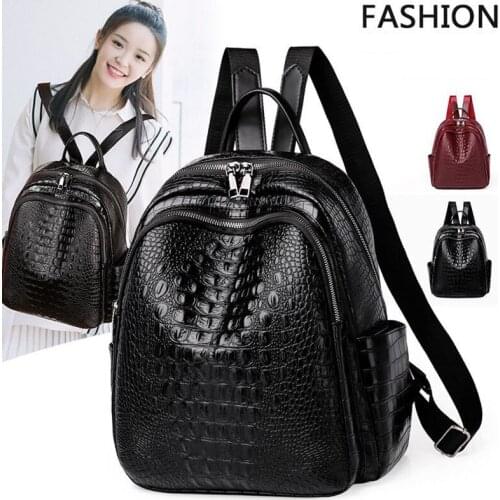 Ladies backpack 2020 new luxury crocodile pattern travel backpack high quality designer leather multifunctional schoolbag