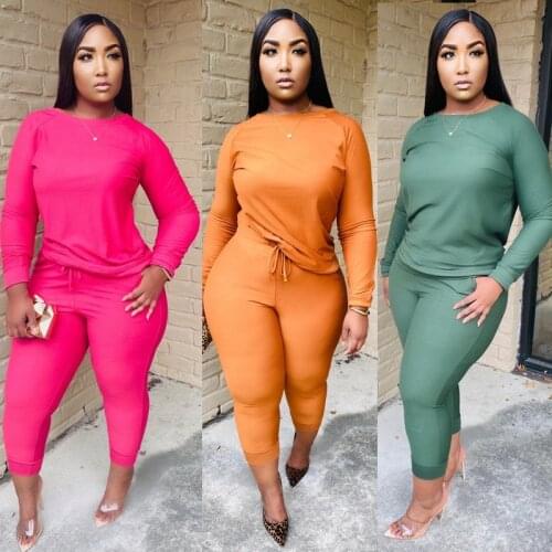 Women Solid Zipper Two Piece Set Solid Color Tracksuit Long Sleeve Crew Neck T-shirt Top Pants Jogging Suit Women Clothing Sets