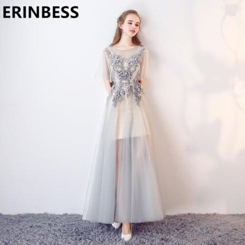 A Line Elegant Silver Evening Dresses Applqiues Long Floor Length Party Gowns For Women Tulle Prom Dress Vestido De Festa