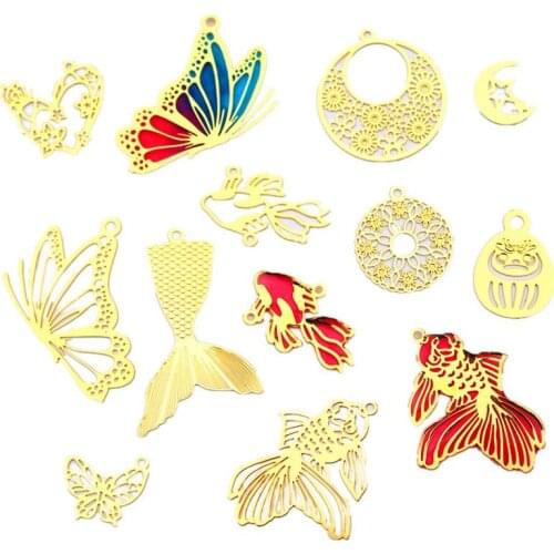 10 pcs/bot Butterfly goldfish fishtail copper metal insert material epoxy for DIY mold makeing jewelry filling