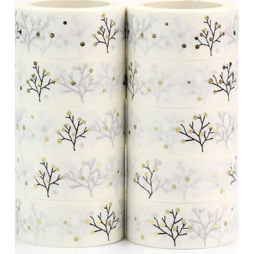 10pcs/lot Cute Golden Foil Dots Christmas Washi Tapes Tree DIY Decor Scrapbooking Planner Adhesive Masking Tapes School Supply