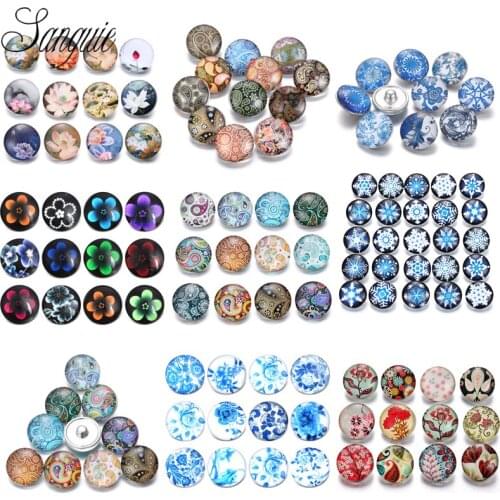 12pcs/lot snowflake snap jewelry 18mm snap buttons flower glass leather clasp snap button bracelet