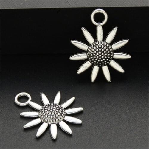 15pcs Silver Color Embossed Flower Charm Pendant Necklace Jewelry Findings For DIY Handmade A476