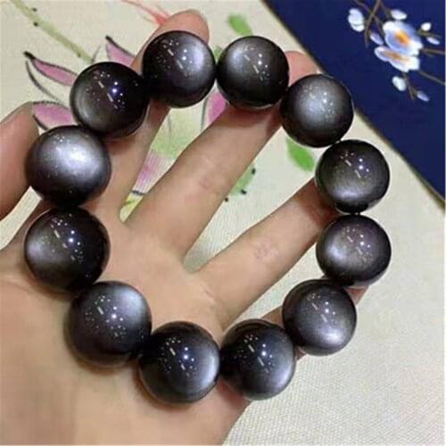 18mm 16mm 14mm 12mm Genuine Natural Obsidian Bracelet Woman Men Stretch Big Crystal Round Bead Natural Stone Bracelet