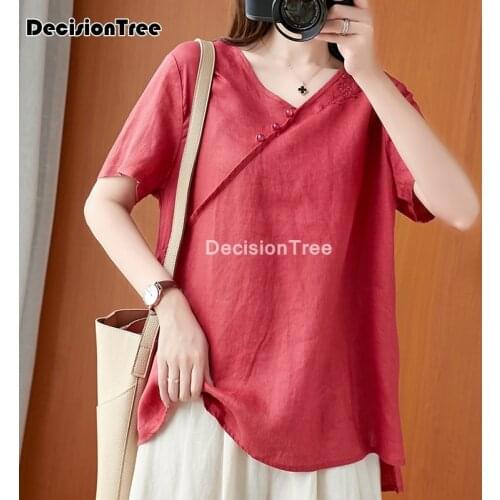 2021 women solid loose chinese tops tang costume chinese style traditional qipao blouse for lady linen cheongsam blouse plus