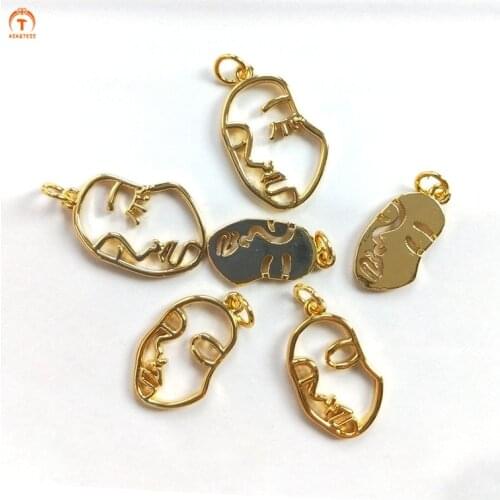 5pcs Brass Wire Picasso Abstract Human Face Charm Pendant Necklaces For Women Picasso Face Charm Pendant Earring DIY Jewelry
