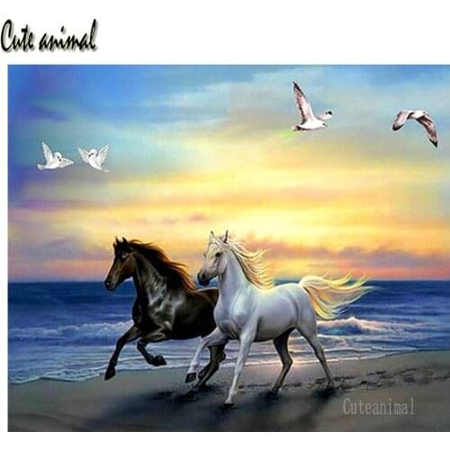 5D Diamond Embroidery Running Horse Animal Seascape Diamond Painting Cross Stitch Kit Full Square Drill Handicraft Room Decor
