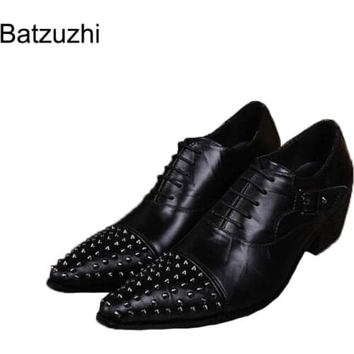 Batzuzhi Fashion Make Black Lace-up wedding man shoes Personality Riviets retro casual shoes Black Man Dress Shoes