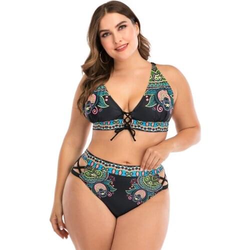 Retro Bikini Plus Size Women Swimwear High Waist Two Pieces Swimsuit Push Up Tankini Large Lady Bikinis Bandage Bathing Suit 4XL