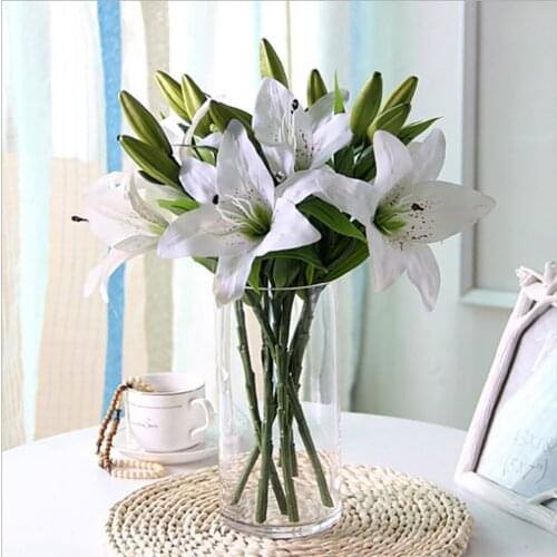 DIY High Quality Artificial Lily Flores Wedding Bridal Fake Holding Flowers Bouquet Plants White Lily Home Party Decor