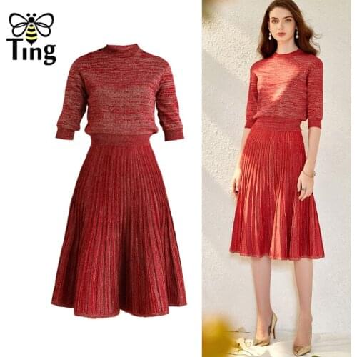 Tingfly Design Vogue Knitting Sweater Pullovers + A Line Skirts Women Fashion 2 Pcs Sets Casual Dress Sets Zaful Frock for Women